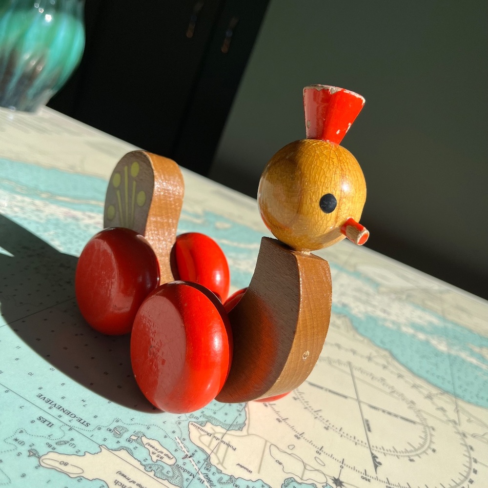 Vintage 60s Wood Peacock Toy - Picture 2 of 7
